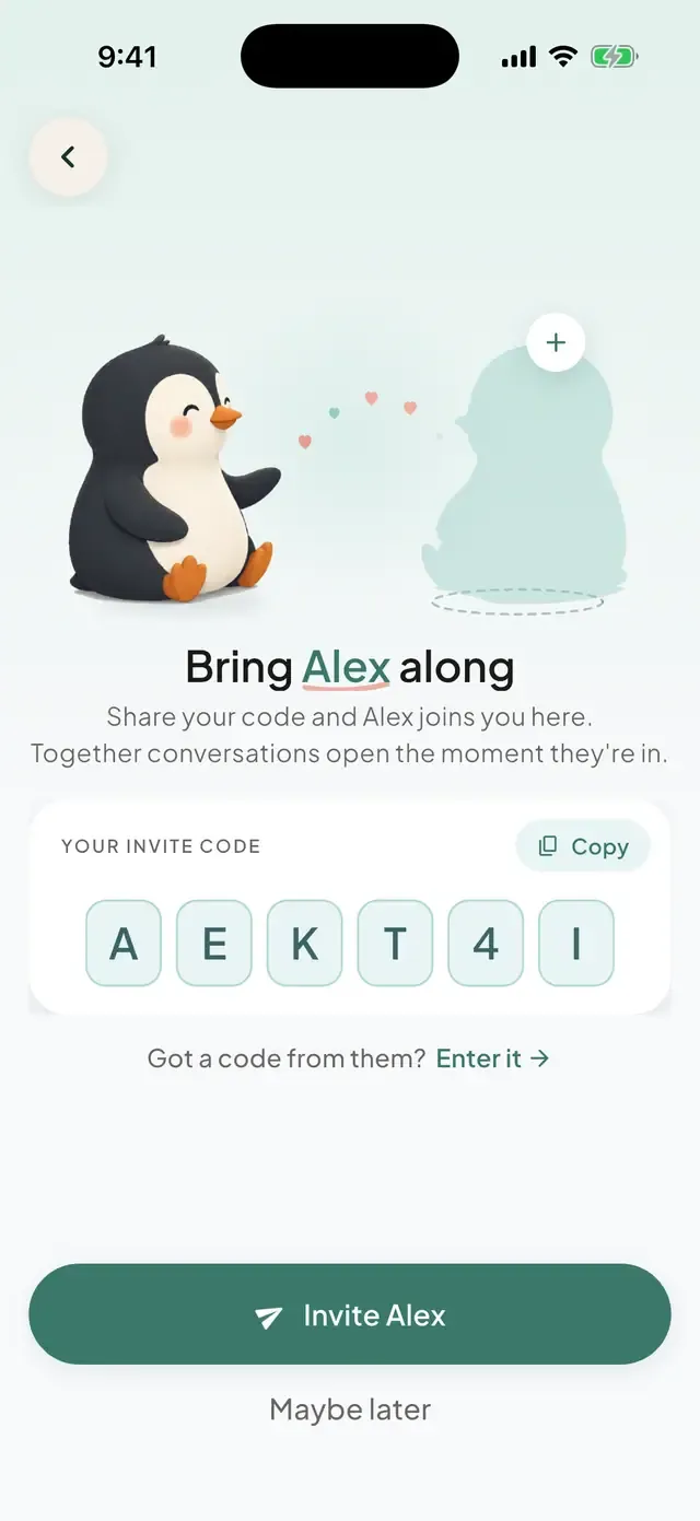 The Twogle invite code screen